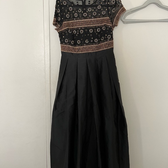 Aidan Mattox black satin gold beaded gown - Picture 2 of 4